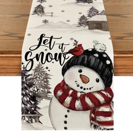 Artoid Mode - Camino de mesa de Navidad con diseño de muñeco de nieve de Navidad con diseño de árbol de Navidad, decoración de mesa de comedor para decoración del hogar, fiesta, 13 x 120 pulgadas