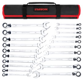 STARWORK TRUE MECHANIC™ 20 Pc. Reversible Ratcheting Combination Wrench Set, Non-Slip, Long Pattern, SAE, Metric, Professional, With Portable Roll-Up Pouch Bag…