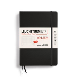 LEUCHTTURM1917 370724 Academic Weekly Planner 2025, Medium A5 Hardcover - 18 Month Calendar, Lined - Black, English