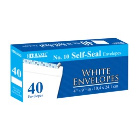 BAZIC Self Seal White Envelope 4 1/8" x 9 1/2" #10, No Window Mailing Envelopes, Peel & Seal Mailer for Business Invoice Check (40/Pack), 1-Pack