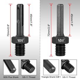 SALI 2PCS Core Drill Bit Adapter 5/8"-11 Thread Male to 3/8" SDS Plus Shank and 3/8" Triangle Shank 5/8" -11 Male Drill Bit Adapter for Threaded Diamond Hole Saw Diamond Core Drill