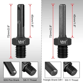 SALI 2PCS Core Drill Bit Adapter 5/8"-11 Thread Male to 3/8" SDS Plus Shank and 3/8" Triangle Shank 5/8" -11 Male Drill Bit Adapter for Threaded Diamond Hole Saw Diamond Core Drill