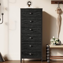 Furnulem Tall Dresser with 6 Drawers,Vertical Bedside End Table & Chest for Bedroom,Black Storage Tower Dorm Nightstand with Fabric Drawer Organizer Unit Furniture in Living Room,Closet,Hallyway