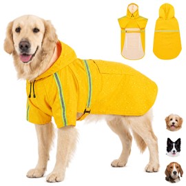 BSOON Impermeable para Perros con Capucha con Rayas Reflectantes (2XL) | Con Orificio para Cuerda de Tracción, Ajustable, para Perros Pequeños, Median