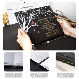 Braveriky Cardinal Funeral Guest Book - in Loving Memory Guestbook with Table Sign - 320 Entries Hardcover Memorial Guest Sign in Book for Funeral Service, 9"x7.5", Black