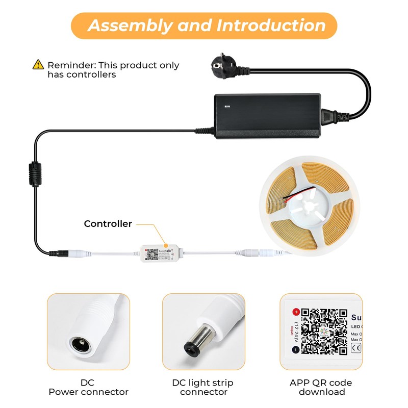 INDARUN Dimmable Led Strip Light Controller Warm White, Controlled by