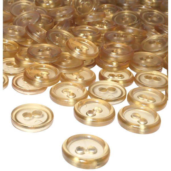 AERZETIX - C56364 - Lot de 100 Boutons à coudre ronds Ø11.5x2.2 mm à 2 trous - diamètre de l'ouverture 2 mm - couleur doré transparent - en plastique - décoration couture mercerie