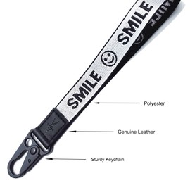 TOOLIN Hand Wrist Lanyard for Keys, Cool Wrist Lanyard Strap with Genuine Leather, Key Chain Holder for Women/Men, Smile Grey
