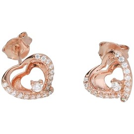 Smart Jewel Heart Stud Earrings with Cubic Zirconia, Rose Gold-Plated, Silver 925 Rose Gold-Plated, 1 cm 925 Sterling Silver
