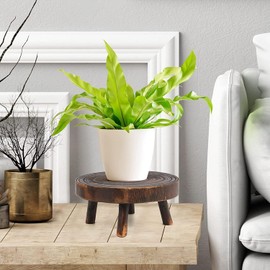 Wooden Planter Stool, Plant Display Stand, Round Stool Flower Stand, Flowerpot Stand with 4 legs, Planter Stand Flower Pot Wood Base(20*9*6 CM) ﻿