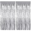 2Pcs 3.3ft x 8.2ft Tinsel Foil Curtains, Silver Metallic Foil