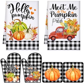 Leinuosen Thanksgiving 6 Pack Kitchen Set with 2 Pcs Kitchen Car Dish Towels 2 Pcs Car Pot Holders and 2 Pcs Car Oven Mitt for Thanksgiving Kitchen Gifting Baking Cooking Accessories