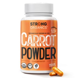 Strong Organics USDA Organic Carrot Powder Capsules (120), Grown in USA, Eye Support, Beta Carotene, Vitamin A, Carotenoids, Antioxidants,106°F Max, Vegan, Kosher-2 Months Supply