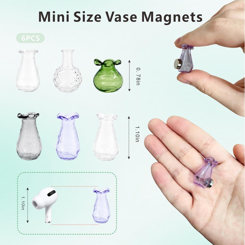 Magclingzy Mini Vase Magnets for Fridge,6 Pcs Cute Glass Magnetic