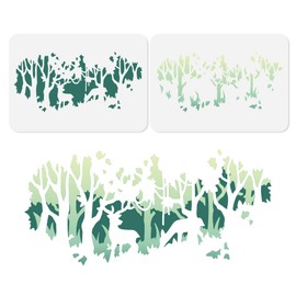 DOODLREAM 2Pcs Layered Forest Wall Stencil Templates 29.7 x 21cm Reusable Plastic Trees Stencils for Painting on Wood Wall Floor Fabric Glass Furniture, DIY Craft Home Decor Stencils