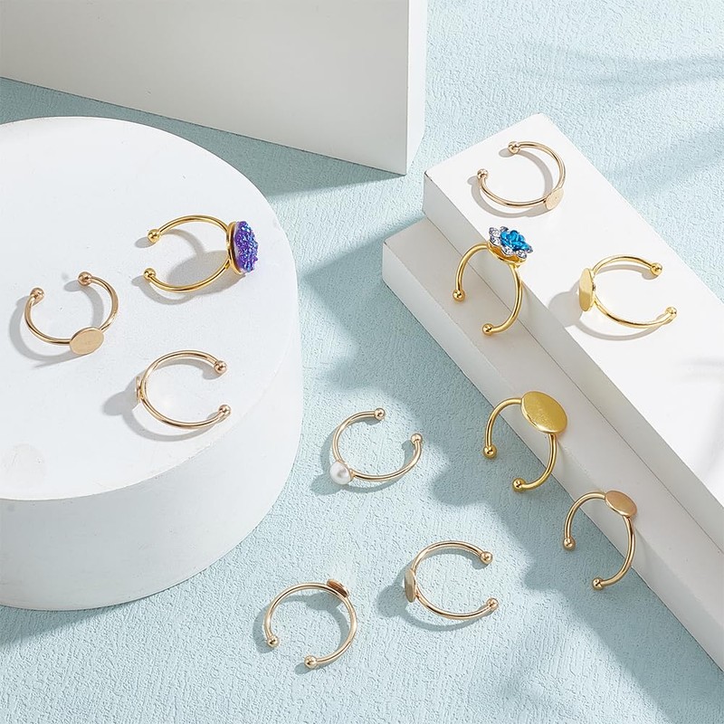 PH PandaHall 18K Gold Plated Blank Rings 24pcs 4 Sizes