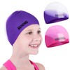 Aegend Kids Swim Cap (Age 8-12), 2 Pack, Purple &