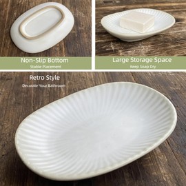 Ceramic Soap Holder, Large Soap Dish for Shower, Bathroom Soap Dishes for Bar Soap, Decorative Rustic Soap Dish Tray for Bathroom Kitchen Sink