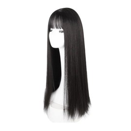 NSXAYIWE Long Black Wigs, Long Black Wig with Fringe, Heat Resistant Synthetic Black Wig, Long Hair, 28.3 Inches, Elegant Long Black Wig for Parties and Everyday Wear
