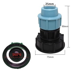 2 Pcs IBC Tank Thread Connectors s60x6 Adapter to Mdpe Water Pipe Fittings Outlet 25mm (Straight)