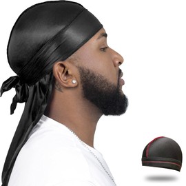 ForceWave ForceWave Silky Durag for Men Wave Cap Satin Dorag for Men Women 360 Wave Black
