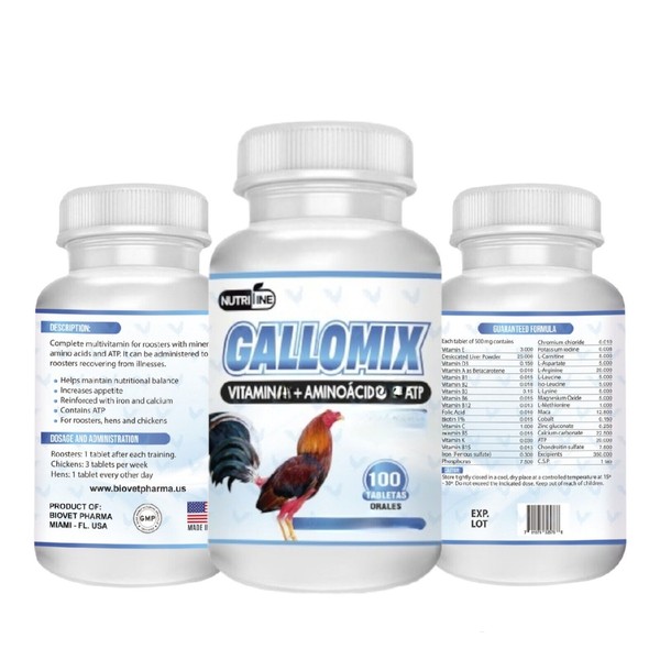 Nutri-line Gallomix 100 Tablets Vitamina Completa Para Gallos/Roosters Exp. 12/27