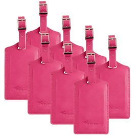Travelambo 8 Pack Luggage Tags Faux Leather for Suitcases Travel Bag Labels with Protection Cover ID (Rose Red)