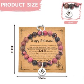 Happy Retirement Leaving Gifts for Women Compass Bracelet for Coworker Collegue Going Away Gifts for Coworkers Farewell Goodbye Gift for Retired Women Natural Stone Bracelets for Collegue Employee