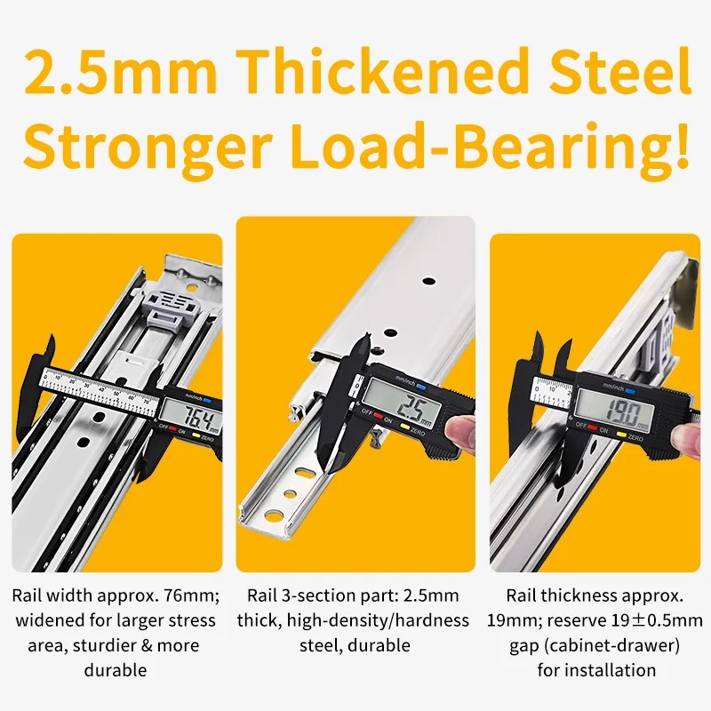 YENUO Heavy Duty Steel Modern Full Extension Side Mount Ball