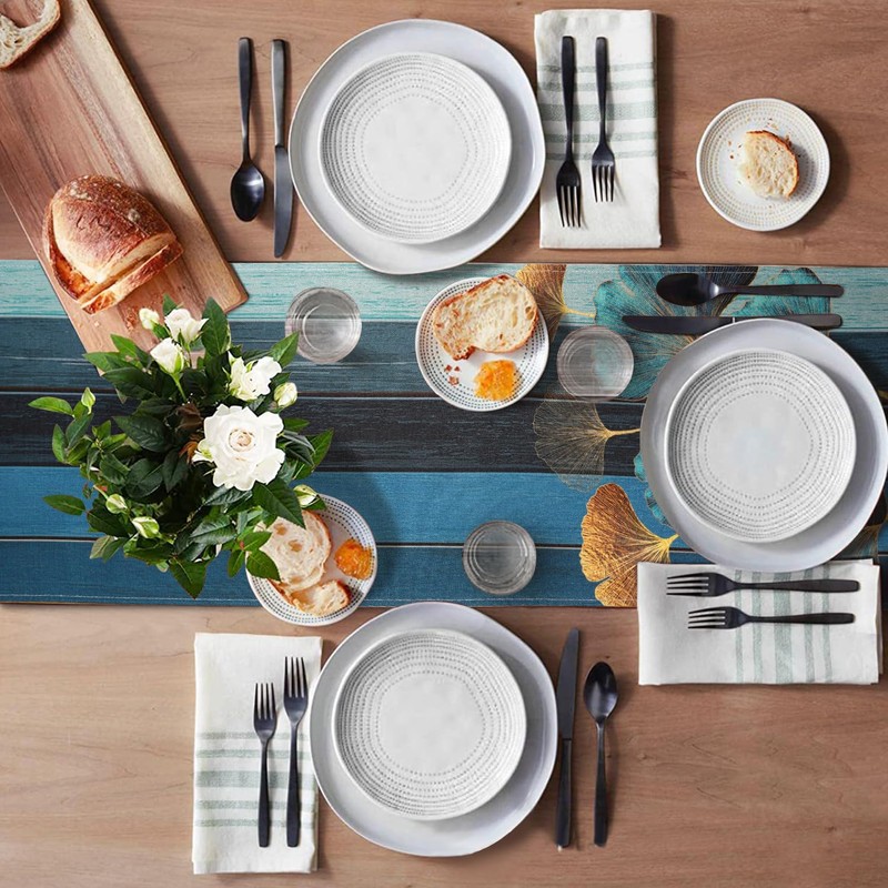 LRartdeco Table Runner Dark Blue 33 x 183 cm Retro