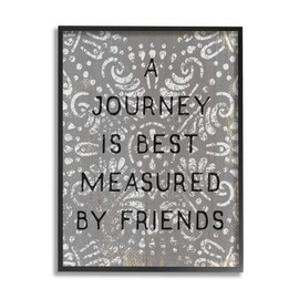 Stupell Industries Best Measured by Friends Phrase Distressed Boho Pattern, Design by Daphne Polselli Black Framed Wall Art, 11 x 14, Grey