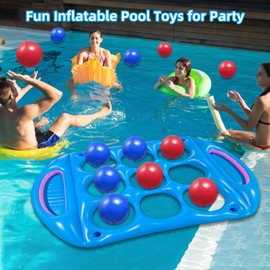 Tic Tac Toe Pool Toys Game Set: Giant Floating Board Set with 12 Balls & Cup Holders, Summer Inflatable Outdoor Fun Field Beach Backyard Swimming Pool Party Game for Kids Teens Adults