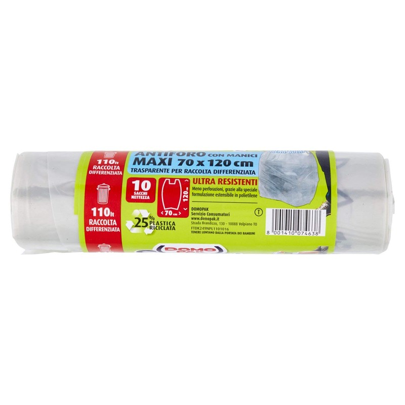 Domopak Spazzy 110L Neutral Clear Anti Perforation Bags with Handles