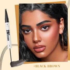 4-Tip Eyebrow Pencil and Brow Gel for Hair-Like Strokes, Dual-Ended Design with Precise Brush for Fuller, Waterproof & Smudge-Proof Long-Lasting Natural Look, (BLACK BROWN)