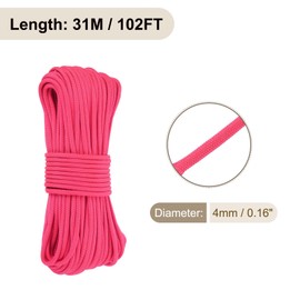 Rebower 550 Paracord Rope 31m, 4mm Thin Paracord Nylon Cord 7-Strand Core [for Tent Camping Outdoor Gear] - Rose Red