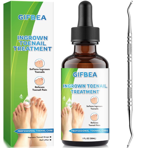 Ingrown Toenail Treatment w/Ingrown Toenail Drops Pain Reliever & Softener,Double Sided Pedicure Nail Lifter Tool for Easy Trimming Care Thick Nail & Ingrown Toe Nail,Toenail Cleaner Kit for Men Women