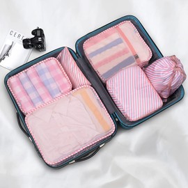 Travel Packing Cubes, VAGREEZ Lightweight Luggage Organizers Bags Set for Carry on Suitcase(Pink Strip)