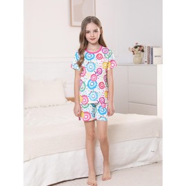 Bow Dream Rayon Bamboo Fiber Shorts and T-Shirt Set Cute Flower Print High Stretch,Girl Outfits for Toddler and Kids Clothes Size 120