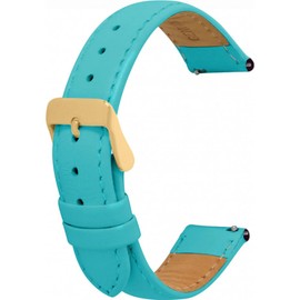 Toff London Ladies Turquoise Leather Watch Strap, Quick Release with Gold Metal Buckle, Band Width 18mm
