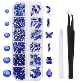 1788 Pcs Blue Flatback Rhinestones Set for Nail, Art, Crafts, Makeup, Tumblers Glitter Round with Tweezers and Picking Pen