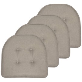 Sweet Home Collection Chair Cushion Memory Foam Pads Tufted Slip Non Skid Rubber Back U-Shaped 17" x 16" Seat Cover, Khaki Gray- 2 Count (Pack of 2)