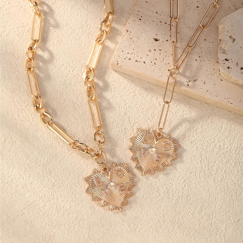 Heart Necklace for Women 18K Gold Plated Charm Heart Pendant