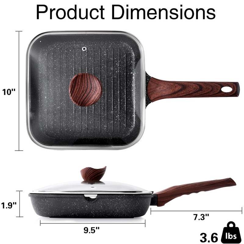 Kordisen Nonstick Grilling Pan with Lid for Stove Tops, 9.5