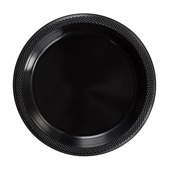 Exquisite 7 Inch. Black Plastic Dessert/Salad Plates - Solid Color Disposable Plates - 50 Count