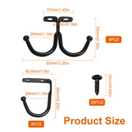 Pack of 12 Hooks for Under Shelf, Cup Hooks Under Cabinet Metal with Screws, Cup Holder Cupboard Kitchen Hooks Black for Cups Utensils Coat Hat Tie and Planter