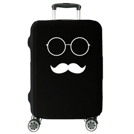 Highly Elastic Travel Suitcase Cover Protective Cover Suitcase Cover Suitcase Cover Suitcase Cover Black with Pattern S Small 18 - 22 Inches [083], Moustache