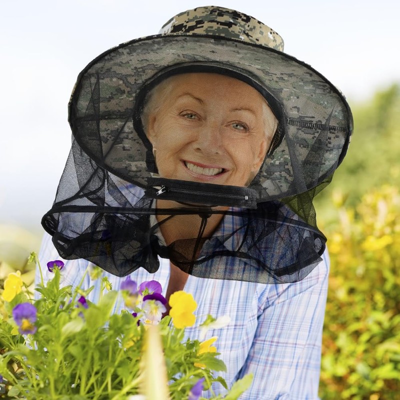 AOGOE Mosquito Head Net Hat, Mosquito Hat with Removable Netting,