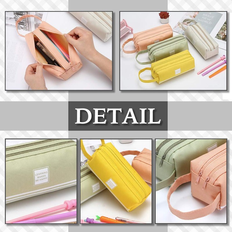 CHROME CRANE RB012 Stationery Case, Double Zipper, Large Capacity, Pencil