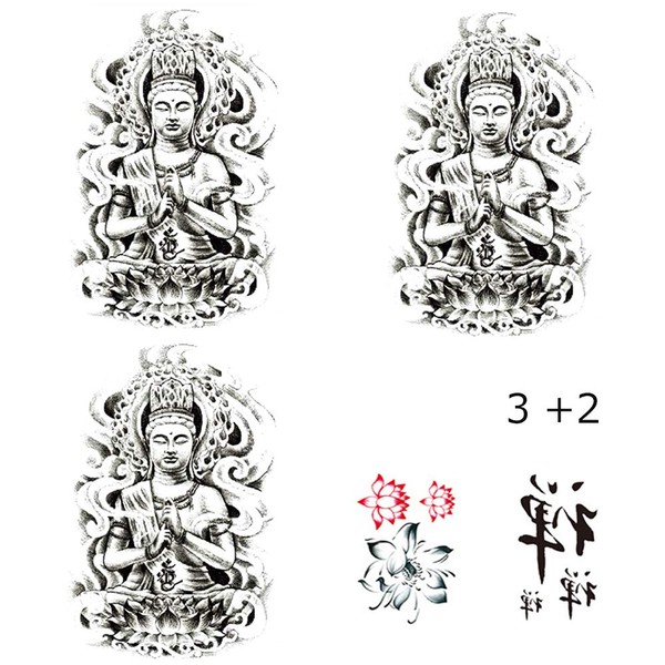 Yesallwas TATOO Tattoo Stickers, Buddha Statue, Set of 5, Realistic Japanese Carving, Tattoo Stickers, Body Stickers, Men's, Long Lasting, Waterproof, Easy to Apply to Arms, Legs, Body, Chest, Shoulders, Back, 5.9 x 8.3 inches (15 x 21 cm)