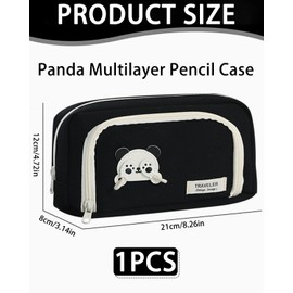 ZAMXHUG Kawaii Panda Pencil Case with 2 Compartments Pencil Case Large Capacity Pencil Case Girls Boys Teenagers Adults Pencil Case for School Office (Black)